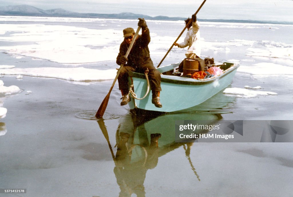 7/8/1974 Eskimo seal hunters along ice floes of Kotzebue Sound