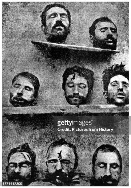 'The Heads of Eight Armenian Professors Massacred by the Turks', Amenun Tarets'uyts'e , 1921.