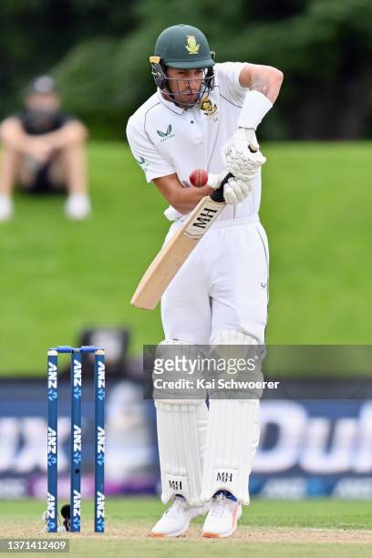 Duanne Olivier of South Africa bats during day three of the First Test Match in the series between New Zealand and South Africa at Hagley Oval on...