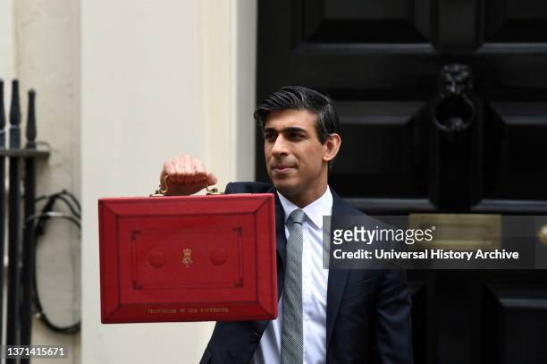 Rishi Sunak British politician delivers the Budget. March 2021. Sunak who has been Chancellor of the Exchequer since February 2020. A member of the...