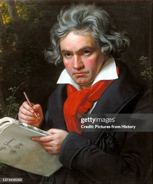 Ludwig van Beethoven , composer. Portrait by Joseph Karl Stieler , oil on canvas, 1820.