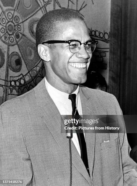 Malcolm X , born Malcolm Little, Black Rights advocate and American Muslim minister, 12 March 1964.