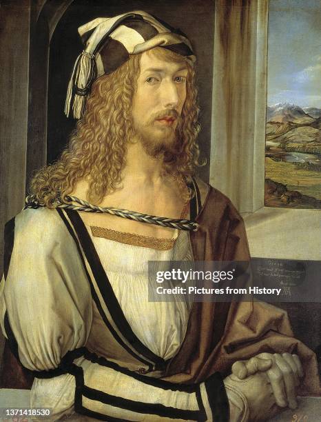 Albrecht Durer , self portrait, oil on wood, 1498.