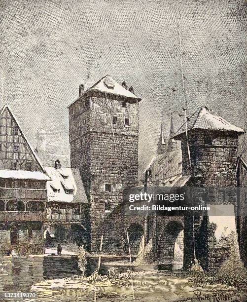 The Henkersteg, also known as the long jetty, is a boardwalk over the river pegnitz in nuremberg, bavaria, germany. Der Henkersteg, auch Langer Steg,...