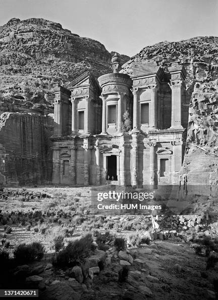 Petra in Transjordan. Temple of Ed-Deir from the S.W. in Jordan ca. 1900