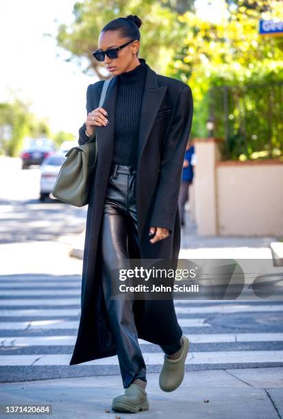 Model Jasmine Tookes is seen on February 18, 2022 in Los Angeles, California.