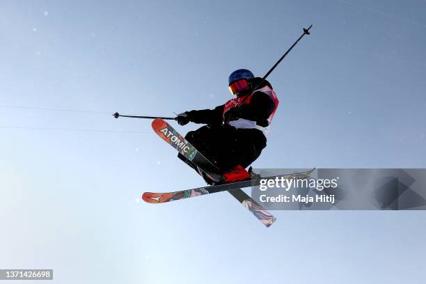 Nico Porteous of Team New Zealand performs a trick on a practice run ahead of the Men's Freestyle Skiing Halfpipe Final on Day 15 of the Beijing 2022...