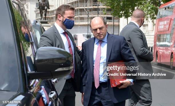 Ben Wallace, the Defence Secretary, leaves the Cabinet Office in Whitehall, London, following a meeting with Michael Ellis, Attorney General, and...