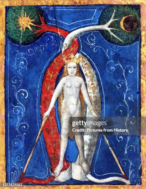 Philosophical Mercury or Mercurius. Miniature painting on vellum, Italian School, 15th century, thought to be derived from the Rosarium Philosophorum...