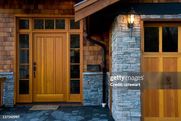 entrance, new west coast home - siding building feature stock pictures, royalty-free photos & images