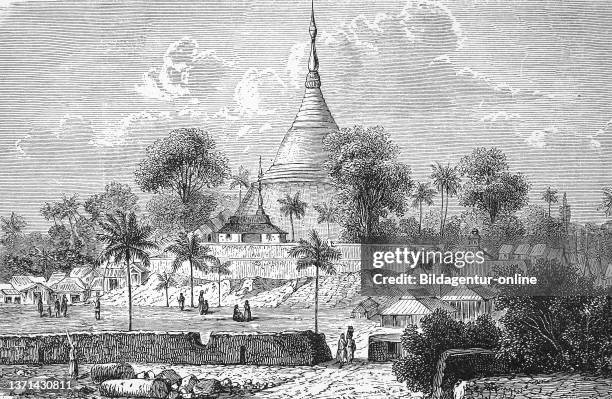 Shwedagon, also Shwedagon-Paya the most important sacred building and the religious center of Myanmar, Burma, in Rangoon, in 1880.