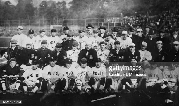 Keio University baseball players with ballpayers from the Chicago White Sox and New York Giants World Tour of 1913-14.