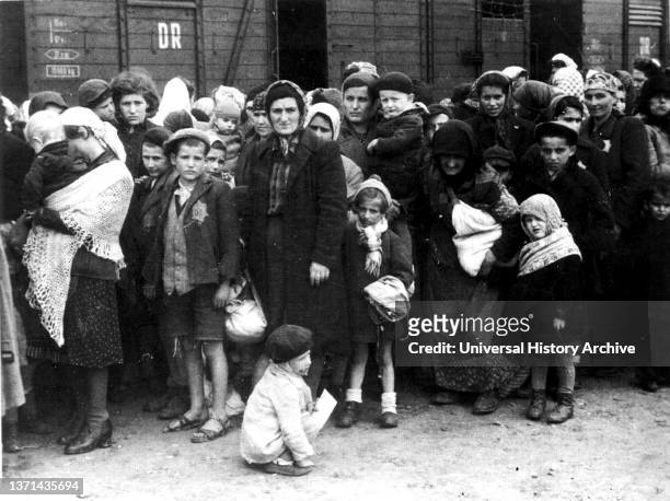Arrival of Hungarian Jews by train, summer 1944, at the German Nazi death camp Auschwitz in Poland.