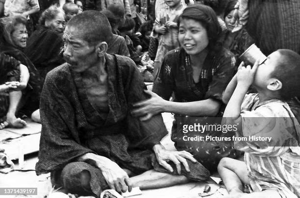 Okinawan civilians after the Japanese surrender. Battle of Okinawa, May 1945.