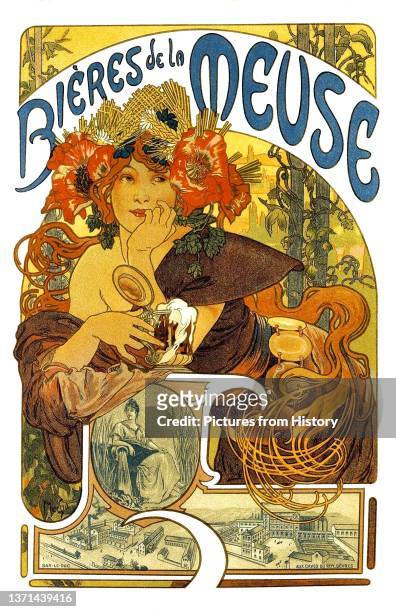 Art Nouveau advertising poster for Bieres de la Meuse, lithograph, Alfons Mucha , 1897.