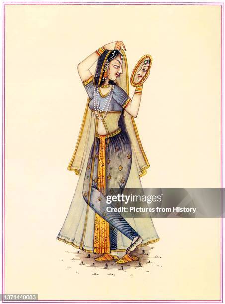 Mughal Era tawaif or courtesan, possibly a 20th century reproduction of an 18th century painting, Lucknow, anonymous.