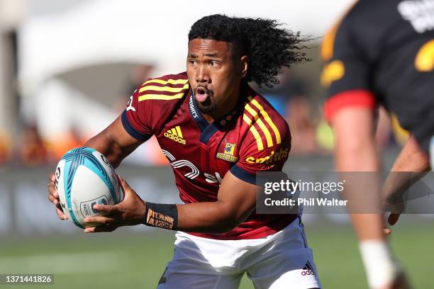 Folau Fakatava of the Highlanders during the round one Super Rugby Pacific match between the Chiefs and the Highlanders at Wakatipu Rugby Club on...