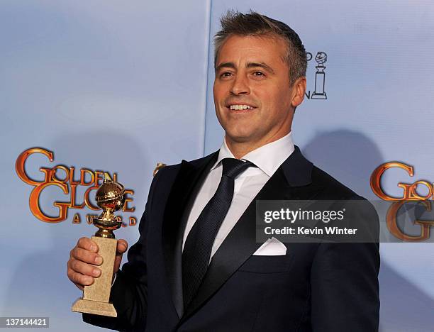 Actor Matt LeBlanc poses in the press room with the Best Performance by an Actor in a Television Series - Musical or Comedy award for 'Episodes' at...