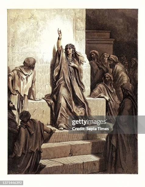 Deborah, by Gustave Dore, 1832 - 1883, French. Engraving for the Bible. 1870, artist, Holy Book, Religion, Religious, Christianity, Christian,...