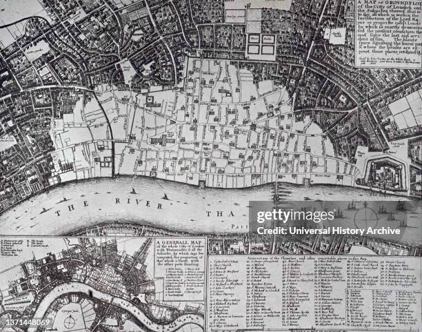 Hollars map of London showing the area devasted by the Great Fire of London.