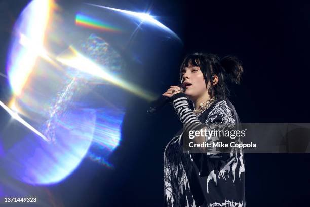 Billie Eilish performs onstage during her "Happier Than Ever" Tour at Madison Square Garden on February 18, 2022 in New York City.