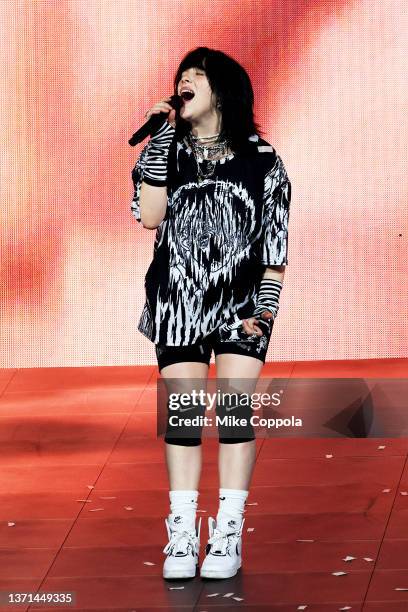 Billie Eilish performs onstage during her "Happier Than Ever" Tour at Madison Square Garden on February 18, 2022 in New York City.