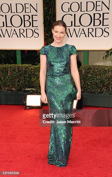 Actress Kelly MacDonald arrives at the 69th Annual Golden Globe Awards held at the Beverly Hilton Hotel on January 15, 2012 in Beverly Hills,...