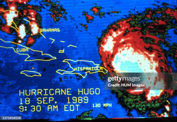 Enhanced infrared imagery of Hurricane Hugo morning of September 18, 1989.