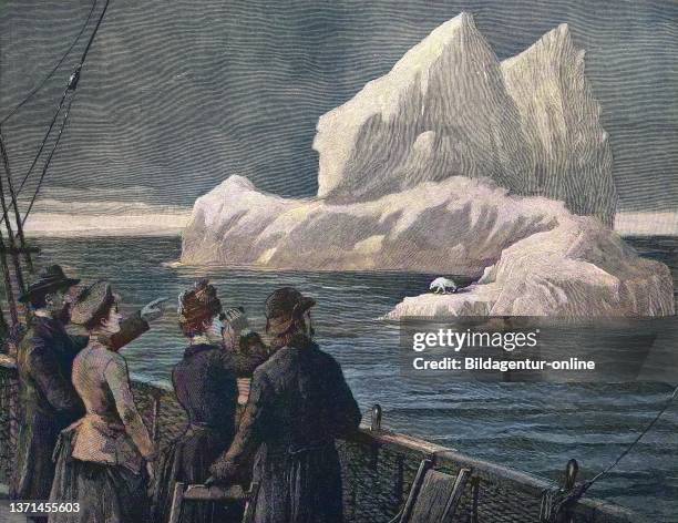 Eisberge im atlantischen Ozean Groenland, Gronland, historical, historisch, digital improved reproduction of an original from the 19th century.
