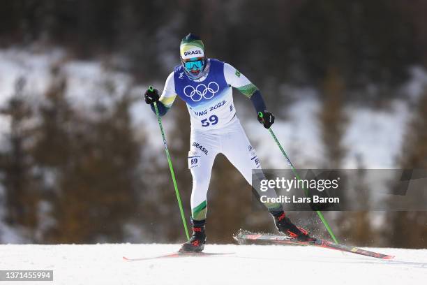 Manex Silva of Team Brasil competes during the Men's Cross-Country Skiing 50km Mass Start Free on Day 15 of the Beijing 2022 Winter Olympics at The...