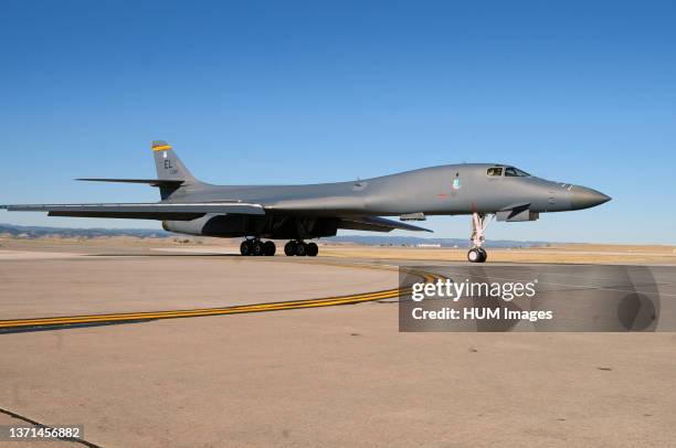 Lancer taxis on the flightline Oct. 15, 2010. The B-1 can rapidly deliver massive quantities of precision and non-precision weapons against any...