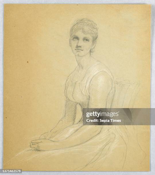 Sketch for Portrait of a Woman, Daniel Huntington, American, 1816Ð1906, Graphite and white chalk on thick cream wove paper, Vertical sheet with a...