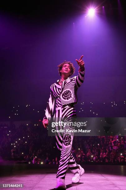 Jaden performs onstage during the "Justice World Tour" at Pechanga Arena on February 18, 2022 in San Diego, California.