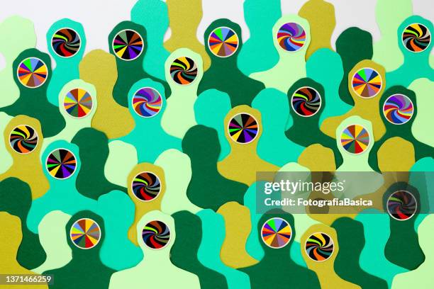 psychedelic green men - multiple same person stock illustrations