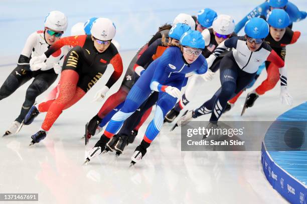 Elizaveta Golubeva of Team ROC skates during the Women's Mass Start Final on day fifteen of the Beijing 2022 Winter Olympic Games at National Speed...