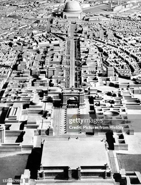 Model of Adolf Hitler's plan for Berlin formulated under the direction of Albert Speer, looking north toward the Volkshalle, 1939.