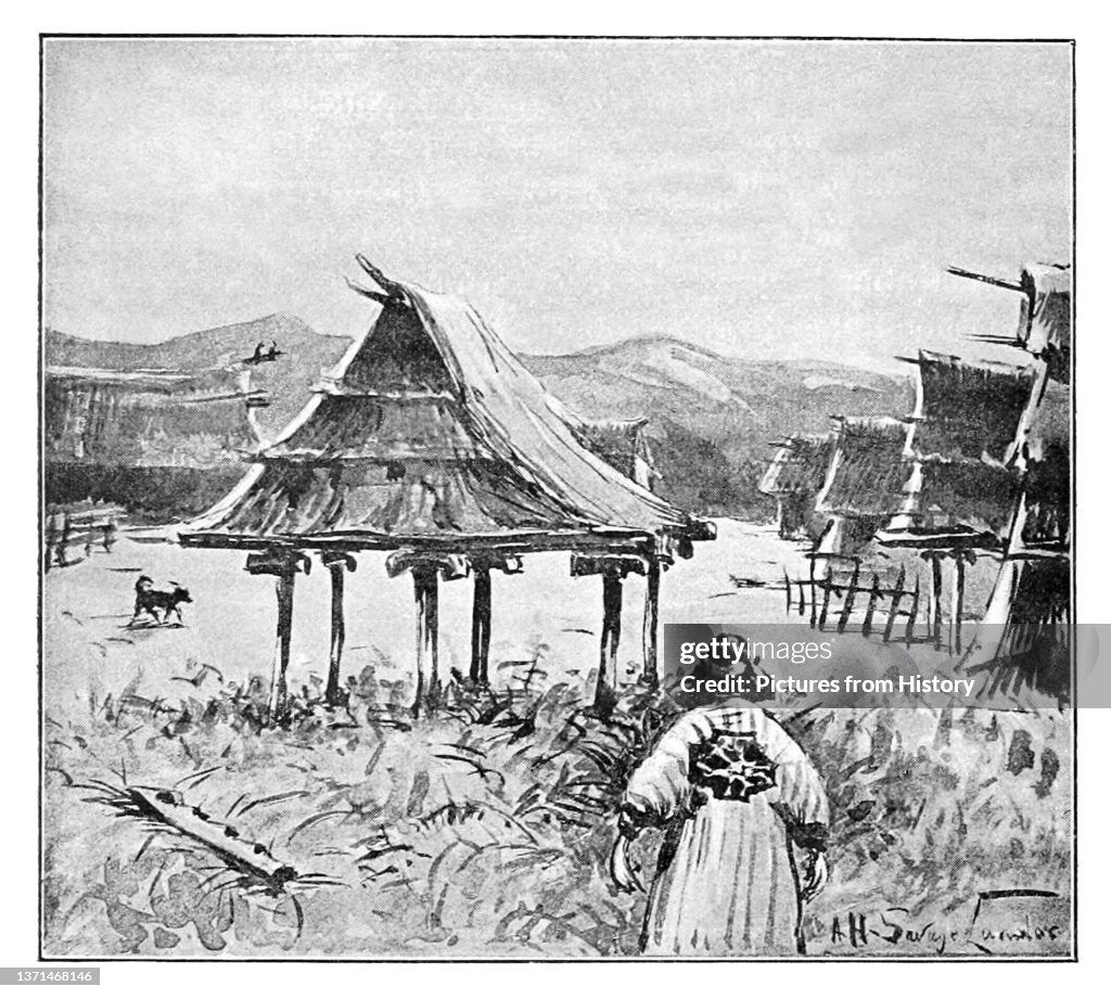 Japan: 'Storehouses at Piratori', Saru River, Hidaka Mountains, Hokkaido, 1892. Arnold Henry Savage Landor, Alone with the Hairy Ainu, London, 1893