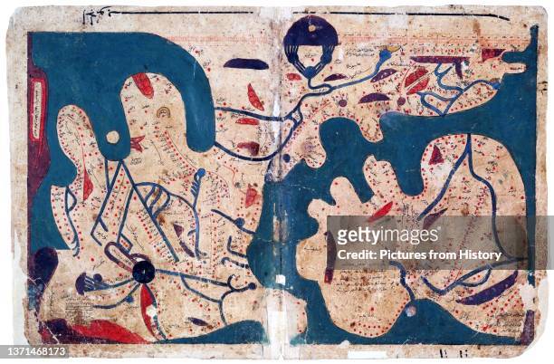 Map of the world , said to be the oldest rectangular map of the world, Kitab Ghara'ib al-funun wa-mulah al-'uyun , 12th-13th Centuries.