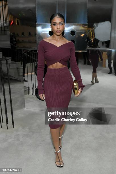 Lori Harvey wearing Burberry at Burberry Event To Celebrate the Rodeo Drive Takeover at Burberry on February 18, 2022 in Beverly Hills, California.