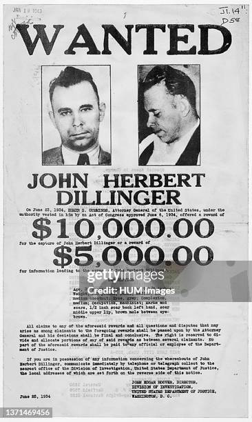 Federal Bureau of Investigation Wanted Poster of John Dillinger June 25,1934