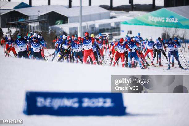 Artem Maltsev of Team ROC competes during the Men's Cross-Country Skiing 50km Mass Start Free on Day 15 of the Beijing 2022 Winter Olympics at The...