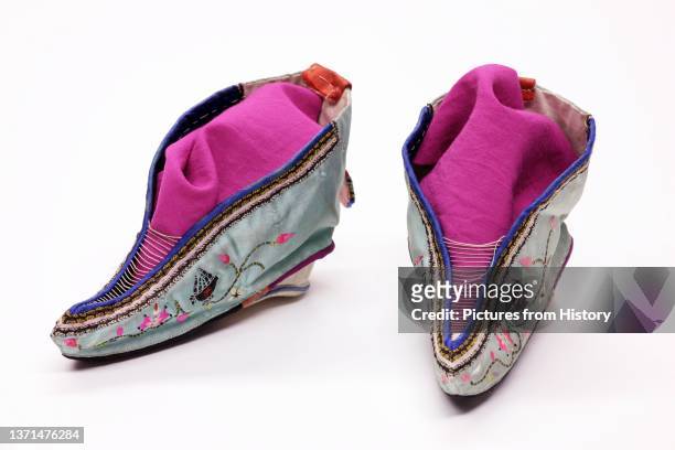 'Lotus Shoes' for women with bound feet. The ideal length for a bound foot was 10cm or around 4 inches in size. Late Qing, c. 1911. Photo by Daniel...
