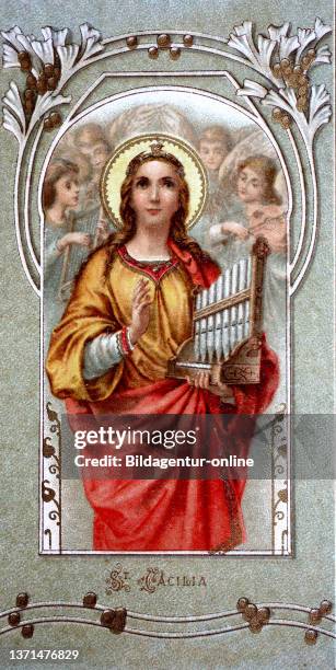 Sacred picture with an image of St. Cecilia, Germany, 1900.