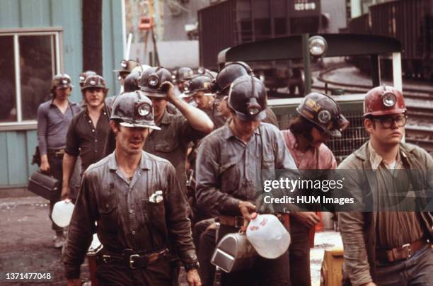 Miners Line Up to Go Into the Elevator Shaft at the Virginia-Pocahontas Coal Company Mine near Richlands, Virginia April 1974.