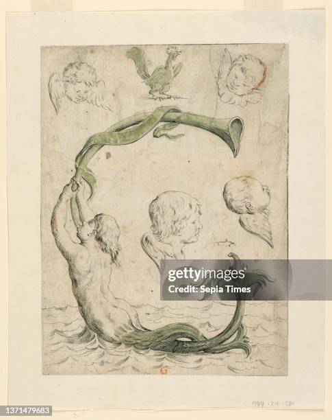 Proofs for four plates of 'Alfabeto in Sogno' [Dream Alphabet]: Letter G, Giuseppe Maria Mitelli, 1634 Ð 1718, White laid paper with red crayon,...