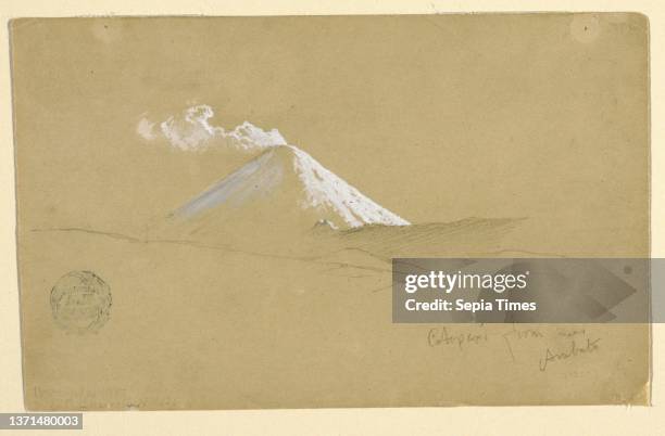 Cotopaxi from near Ambato, Ecuador, Frederic Edwin Church, American, 1826Ð1900, Graphite, brush and white gouache on buff paper, Horizontal view...