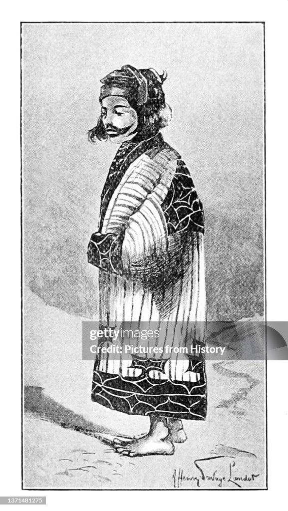 Japan: 'Piratori Woman in Costume', Saru River, Hidaka Mountains, Hokkaido, 1892. Arnold Henry Savage Landor, Alone with the Hairy Ainu, London, 1893