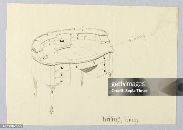Design for Oval Writing Table with Blotter and Letter Opener Atop, A.N. Davenport Co. Pen and black ink, graphite on thin cream paper, 1900Ð05,...