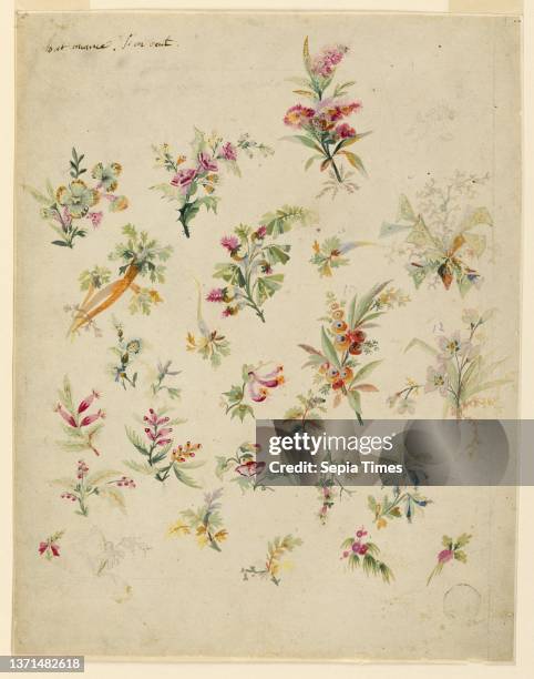 Design for Embroidered Floral Motifs of the 'Fabrique de St. Ruf', Fabrique de Saint Ruf, Lyon, France, Graphite, brush and gouache on paper, Top...