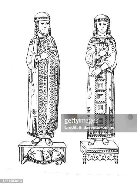 Otto II , called the Red Rufus, was Holy Roman Emperor from 973 until his death in 983 and his wife Theophano in greek costume, 10th century, History...